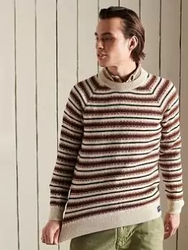Image of Superdry Classic Pattern Crew Knit, Ecru Size M Men