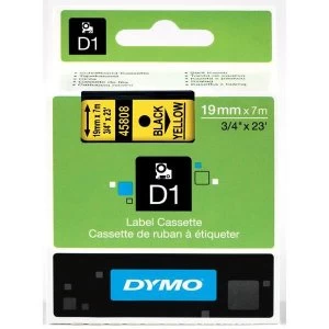 image of Dymo 45808 Black on Yellow Label Tape 19mm x 7mm