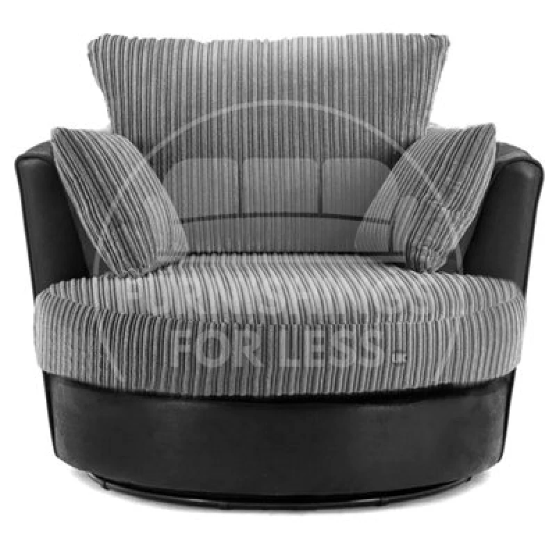 Image of Furnishings For Less UK Luxor Jumbo Cord Black And Grey Fabric Single Seater 360 Degree Swivel Chair Sofa Accessory