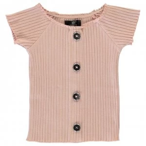 image of Firetrap Rib Bardot Top Junior Girls - Lotus Pink