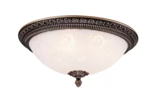 image of Pascal Flush Bowl Ceiling Lamp Bronze Antique, 3 Light, E27