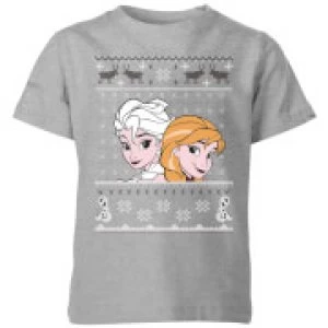 Image of Disney Frozen Elsa and Anna Kids Christmas T-Shirt - Grey - 11-12 Years