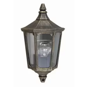 Image of Outdoor IP44 1 Bulb Half Lantern Wall Light Black Gold LED E27 60W