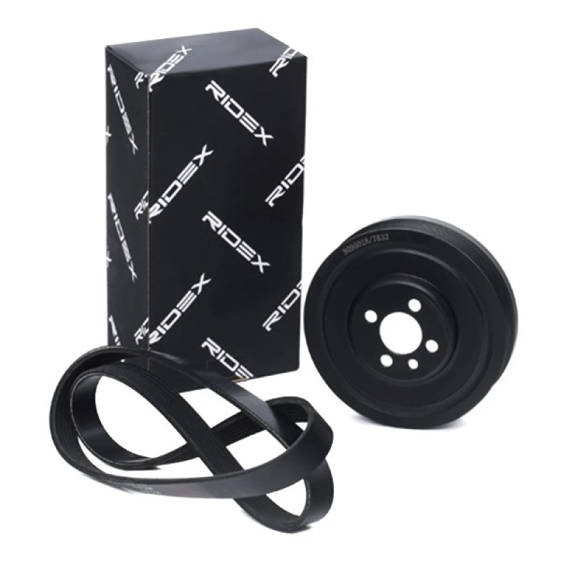 Image of RIDEX 542R0575 V-ribbed belt set Pulleys: with crankshaft pulley V-Ribbed Belt Set (542)