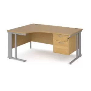 Image of Office Desk Left Hand Corner Desk 1600mm With Pedestal Oak Top With Silver Frame 1200mm Depth Maestro 25 MCM16ELP2SO