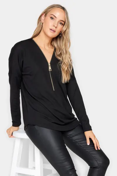 Long Tall Sally Tall 2 Pack Zip Front Top Black