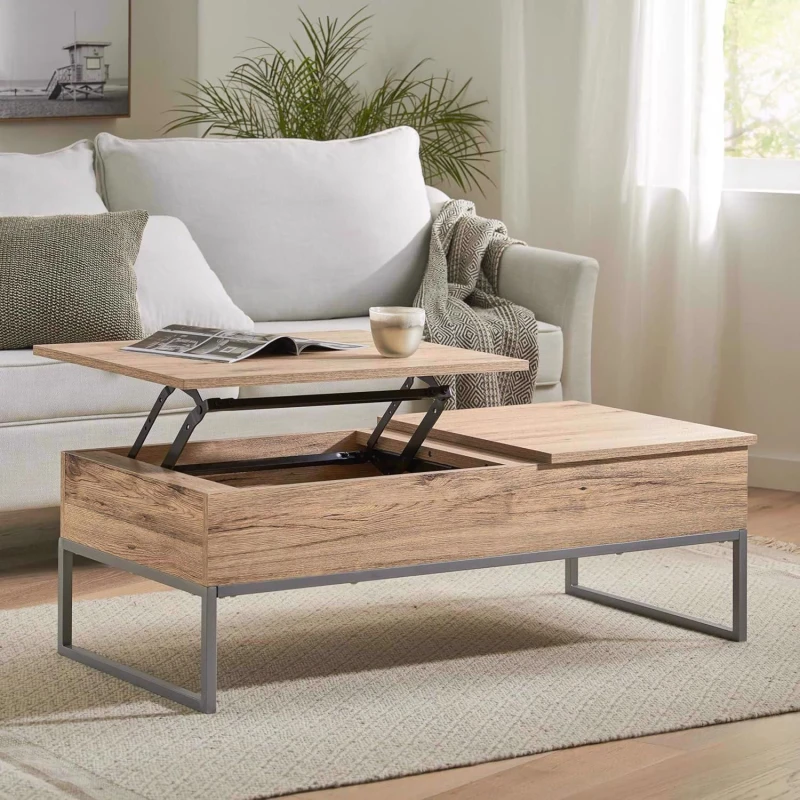 Image of FW Style Sandy Brown Stained Wood And Steel Lift-top Coffee Table, Brown 64520.00-UK