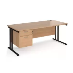 Image of Office Desk Rectangular Desk 1800mm With Pedestal Beech Top With Black Frame 800mm Depth Maestro 25 MC18P2KB