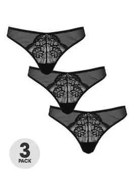 Image of Ann Summers Knickers Sexy Lace Planet 3 Piece Thong, Black, Size 12, Women