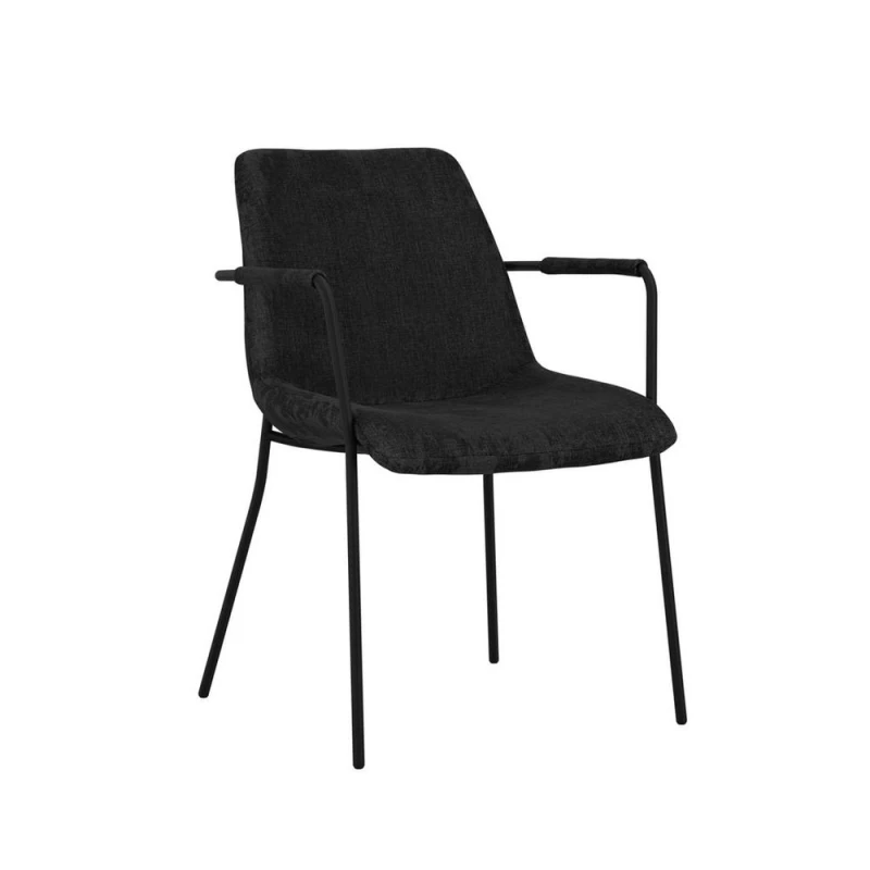 Image of Lemon Pavilion Furniture Carlo Arms Dining Chair (Pack of 2) - Textured Velvet/Metal - Black Unisex