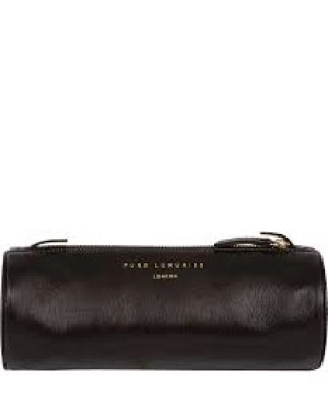 image of Pure Luxuries London Black 'Stockwell' Leather Make-Up Brushes Pouch