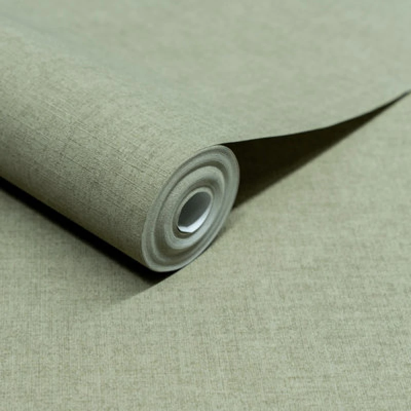 Image of Grandeco Solena Brushed Check Weave Hessian Textured Plain Wallpaper, Deep Sage