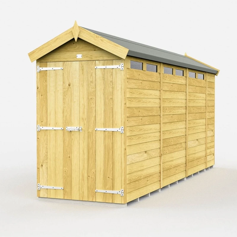 Image of Buttercup Farm 4 x 14 Feet Apex Security Shed - Double Door - L417 x W118 x H217cm in Brown Brown Unisex