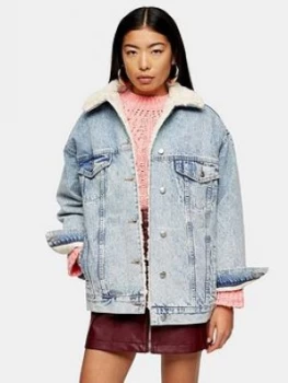 image of Topshop Oversized Borg Jacket - Bleached