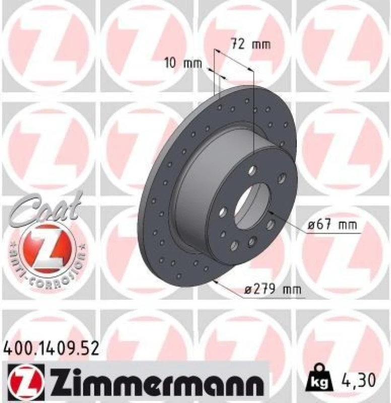 Image of ZIMMERMANN Brake disc ZIMMERMANN 400.1409.52