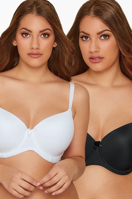 Image of Yours Womens 2 Pack Moulded T-Shirt Bras in Black Size: 44E Black Female 44E