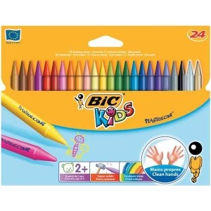 image of Bic Kids Plastidecor Vivid Hard Long-lasting Sharpenable Crayons Assorted Colours Pack of 24