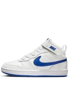 Image of Nike Younger Kids Court Borough Mid 2 Hi Top Trainers, White/Blue, Size 11 Younger