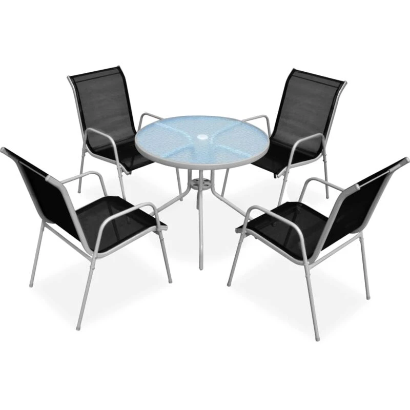 Image of vidaXL Outdoor Dining Set 5 Piece Grey and Black Garden Table Stackable Chairs