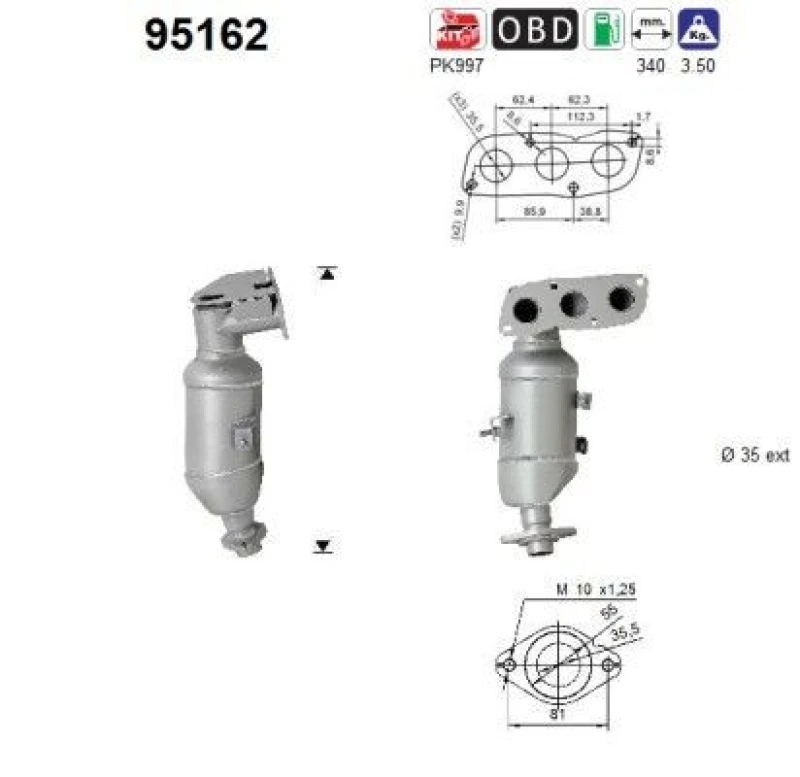 Image of AS Catalytic converter AS 95162