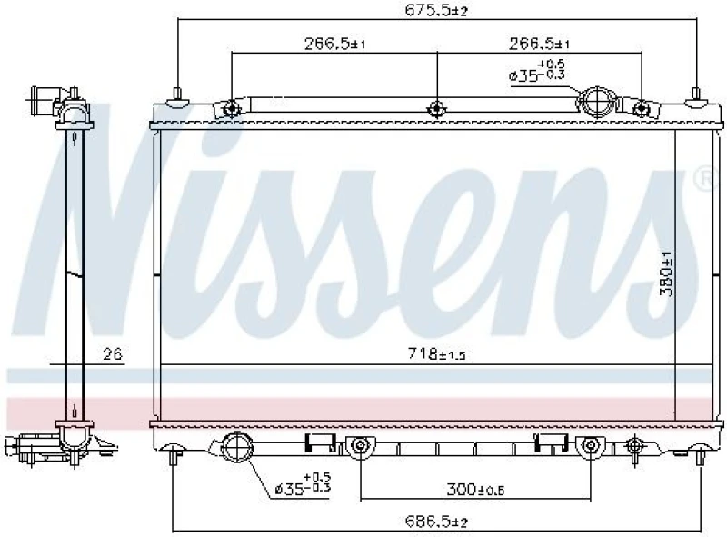 Image of NISSENS 686805 Engine radiator Aluminium, Brazed cooling fins, without gasket/seal Radiator,engine cooling (470)