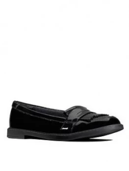 Image of Clarks Girls Scala Bright Loafer, Black Patent, Size 2.5 Older