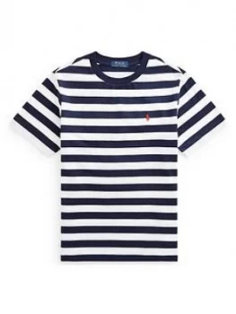 Image of Ralph Lauren Boys Stripe T-Shirt - White Stripe, White Stripe, Size 6 Years
