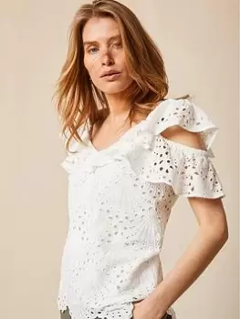Image of Mint Velvet Mint Velvet Shell Broderie Cold Shoulder Top, Ivory Size M Women