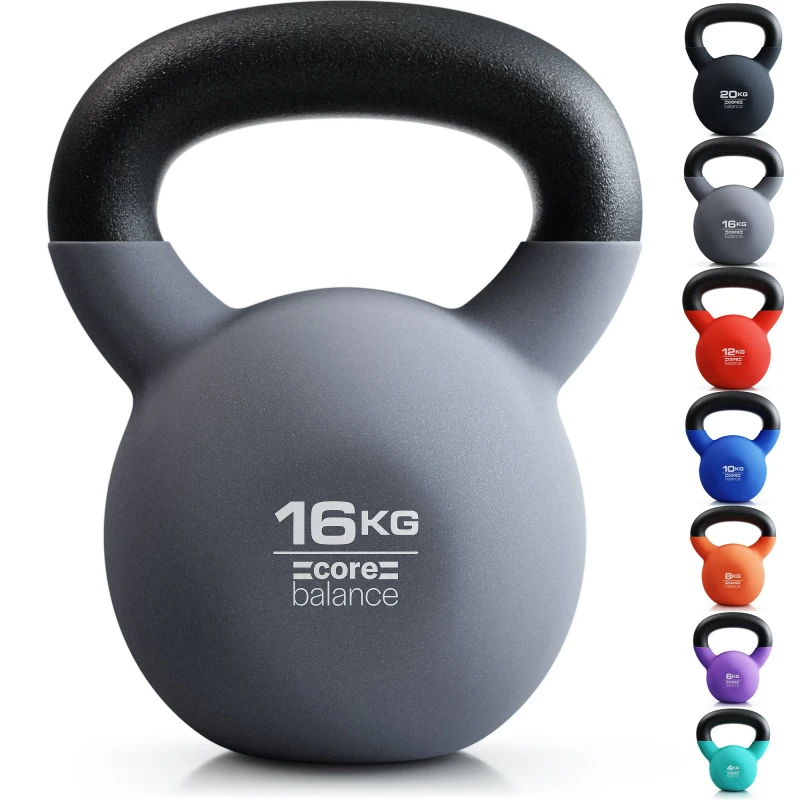 Image of Core Balance Cast Iron Kettlebell Weight Neoprene Coated Home Gym Fitness 4-20kg Grey