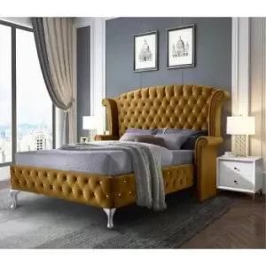 Image of Envisage Trade - President Upholstered Beds - Plush Velvet, Double Size Frame, Mustard - Mustard