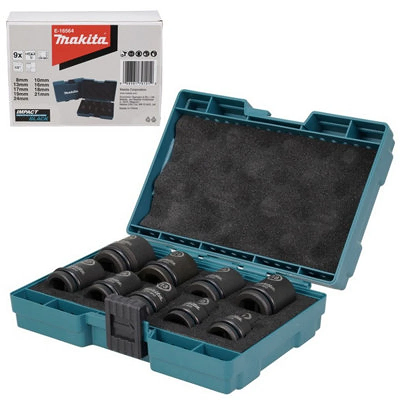 Image of Makita 9 Piece 1/2" Drive Hexagon Impact Socket Set Drive: 1/2"