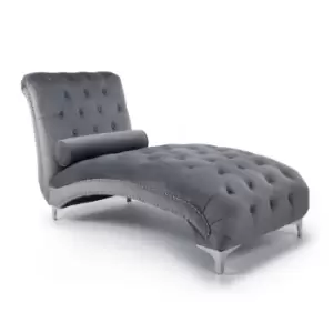 Image of Shankar Grey Brushed Velvet Tufted Luxury Chaise