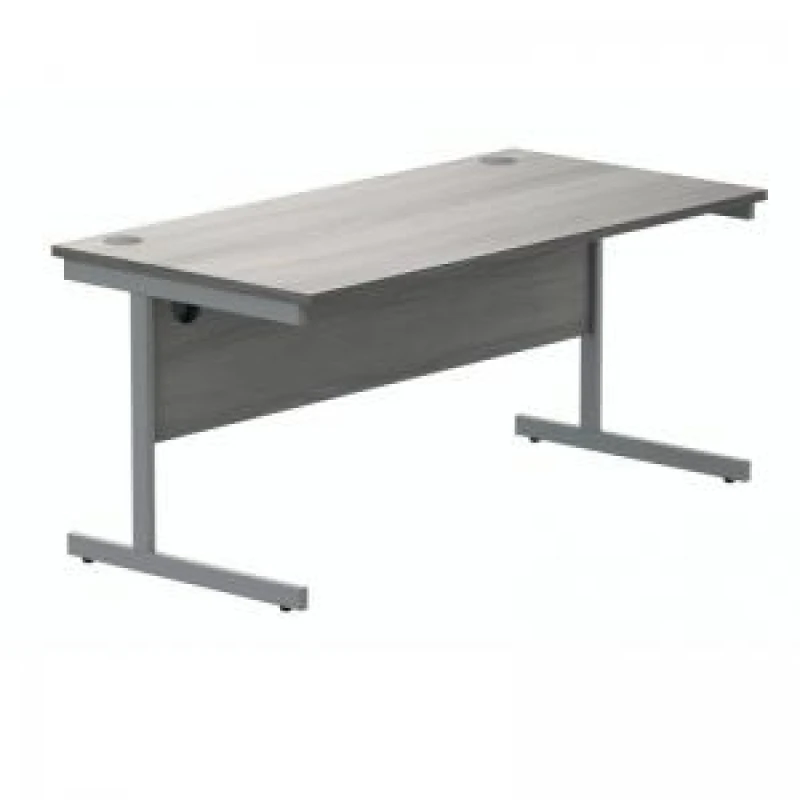 Image of Polaris Rectangular Single Upright Cantilever Desk 1600x800x730mm Alaskan Grey Oak/Silver KF821950