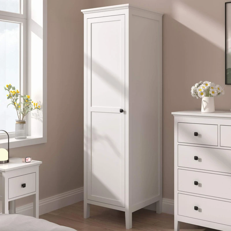 Image of Home Source 1 Door Single Wardrobe Hanging Clothes Organiser MDF 179cm Tall White