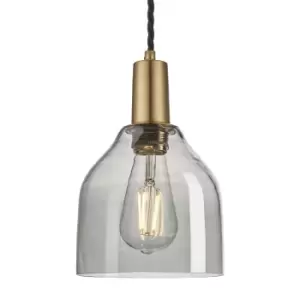 image of Industville Sleek 6" Cone Pendant / Smoke Grey Tinted Glass and Brass Holder