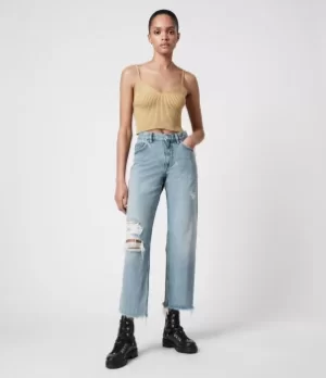 Image of AllSaints Womens April High-Rise Boyfriend Jeans, Light Indigo, Size: 29