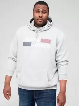Image of Jack & Jones Big & Tall Core Logo Overhead Hoodie - Light Grey Melange, Light Grey Melange, Size 3XL, Men