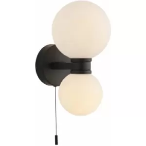 image of Loops - Bathroom Wall Light Fitting - Matt Black & Matt White Glass - Twin Lamp