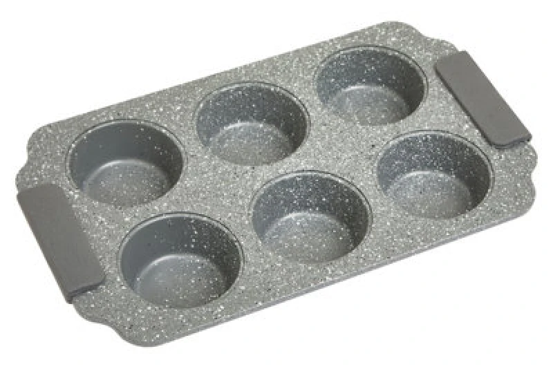 Image of Orsina Grey Marble Effect Six Cup Muffin Tray, Durable Metal Non Stick Muffin Tray With Heat Resistant Handles