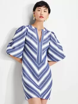 Image of Stripe Double Cloth Dress - Sailboat Blue - M (Uk 12-14)