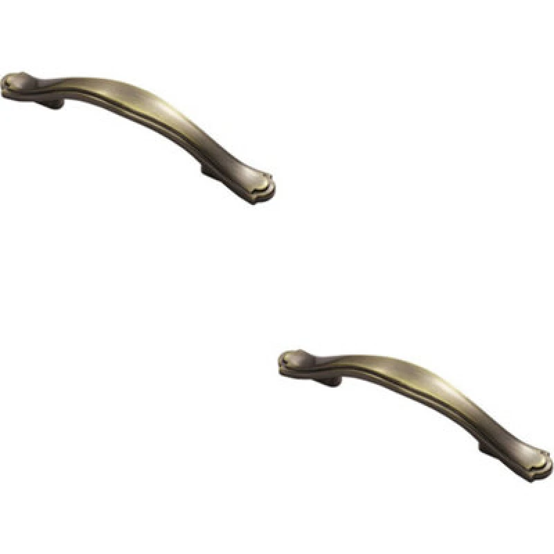 Image of Loops 2x Stepped Edge Cupboard Bow Pull Handle 76mm Fixing Centres Burnished Brass Metallics unisex