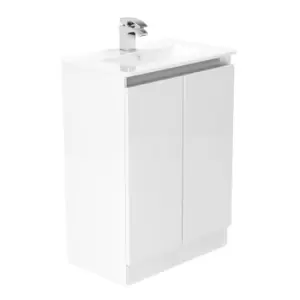 image of Newland 600mm Double Door Ceramic Basin Unit - White Gloss