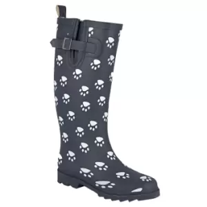 Image of StormWells Womens/Ladies Paw Print Rubber Wellington Boots (8 UK) (Navy Blue)