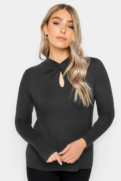 image of M&Co Twist Neck Keyhole Detail Top Black