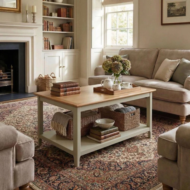 Image of FWStyle Taberno Coffee Table Sage Green Oak Modern Living Room Table Green Unisex