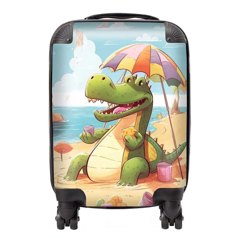 Image of Warren Reed - Designer A Crocodile On A Beach Holiday Suitcase in Yellow Size: Small Yellow Unisex Small