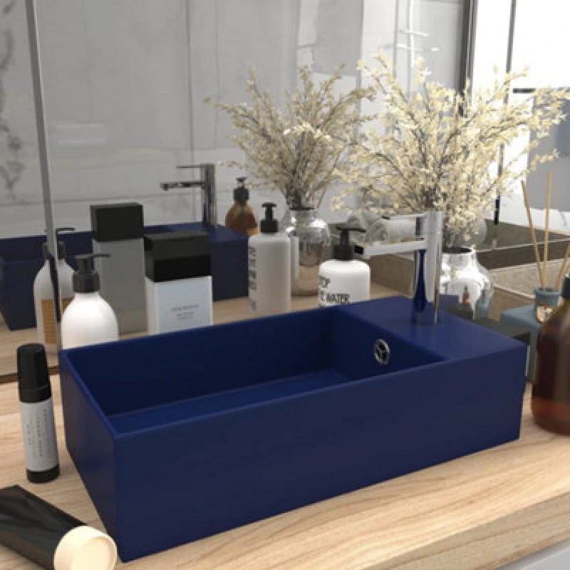Image of VIDAXL Bathroom Sink with Overflow Ceramic Dark Blue Vidaxl 8720286036952