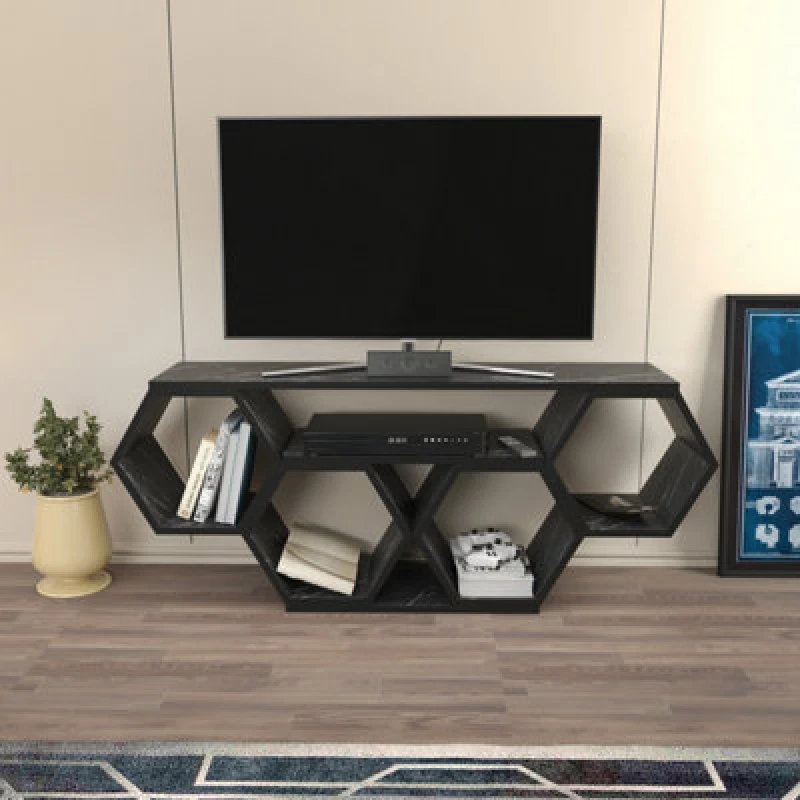 Image of Decorotika Honey TV Stand TV Unit For Tvs Up To 55" Black Marble Effect