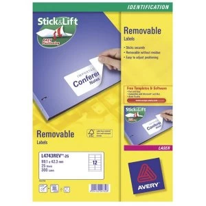Image of Avery L4743REV-25 White Removable Labels Pack 300