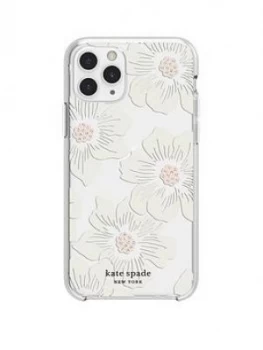 image of Kate Spade New York New York Protective Hardshell Case For iPhone 11 Pro - Hollyhock Floral Clear/Cream With Stones